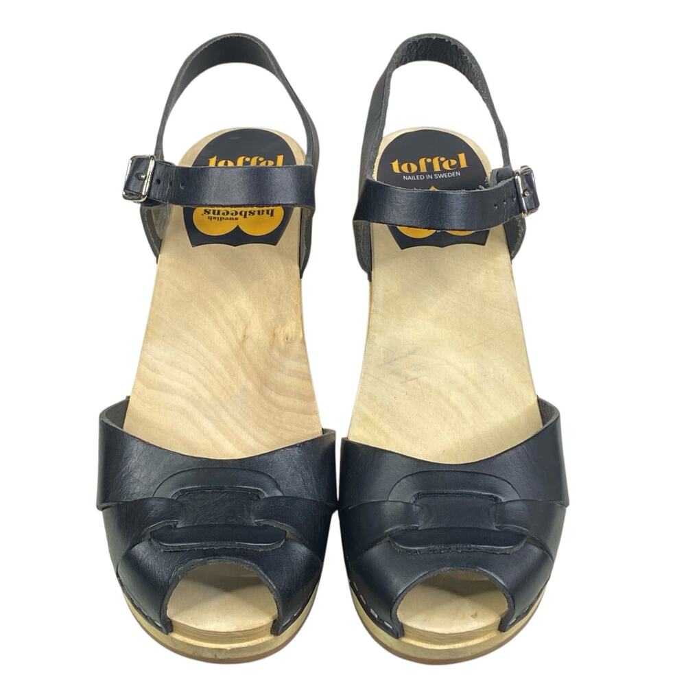 Swedish Hasbeens Toffel Women's Black Leather Slingback Clog Sandal Size 39 US 9 - Picture 7 of 13